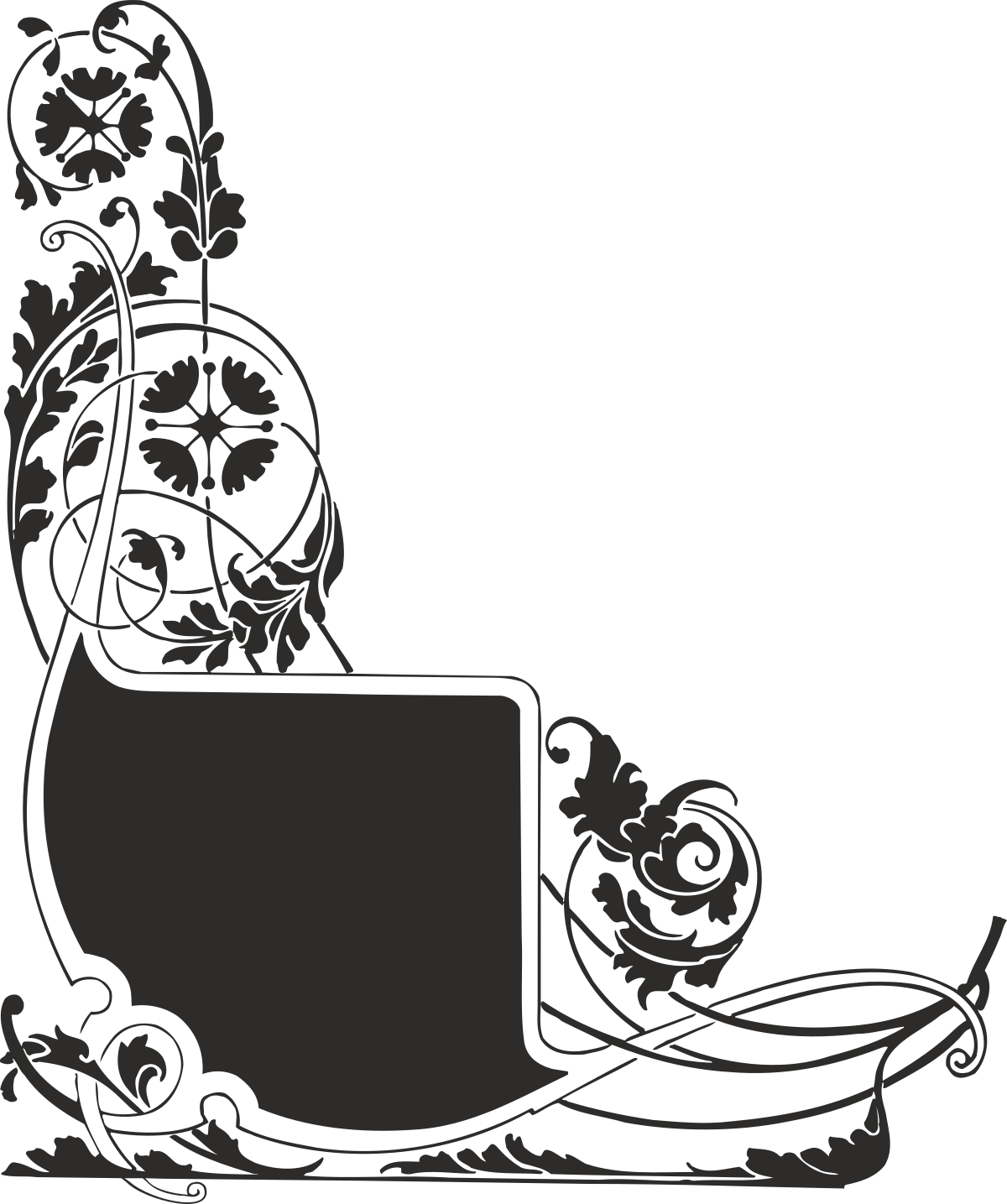 a black and white silhouette of a sler clip art png transparent Black and White Flower Borders Clipart - Elegant Floral Silhouettes