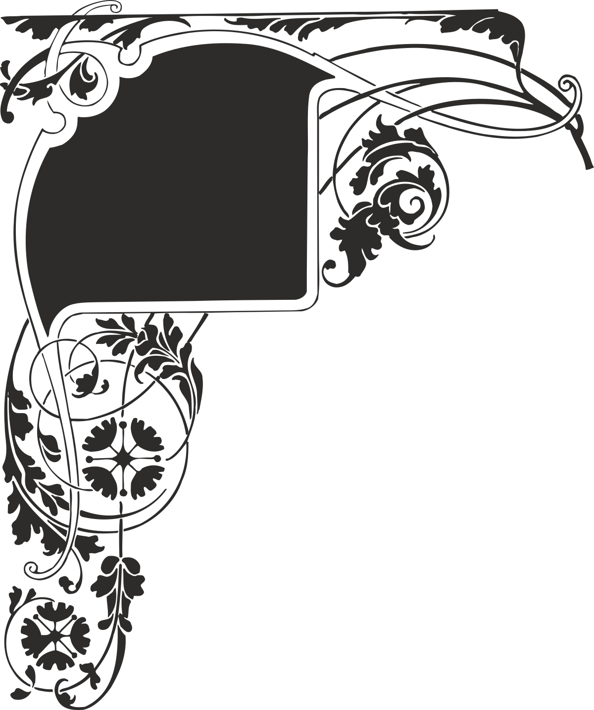 Black and White Floral Borders with Blank Sign Clipart