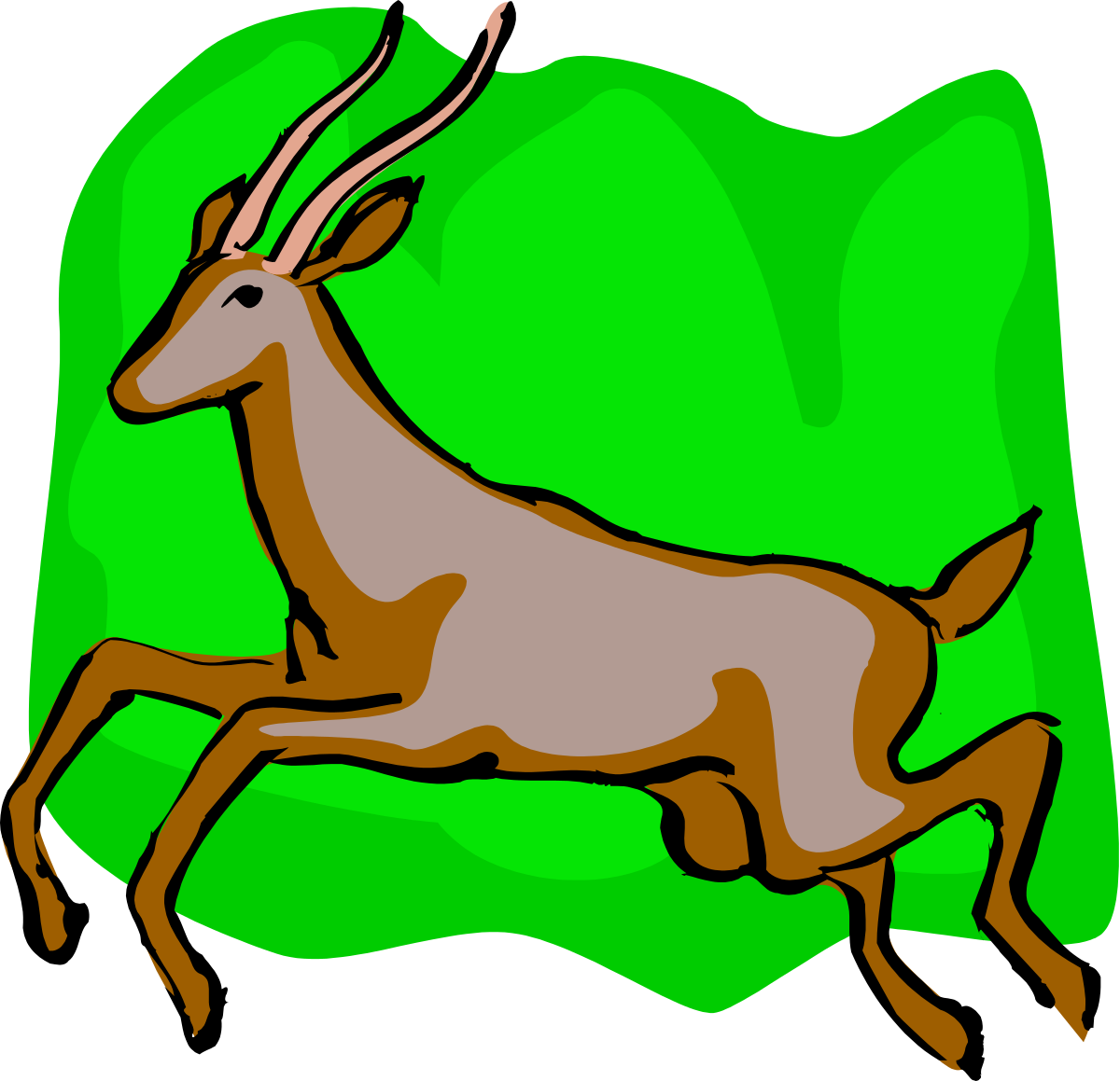 Deer Running Across Green Field - Vibrant Nature Clipart