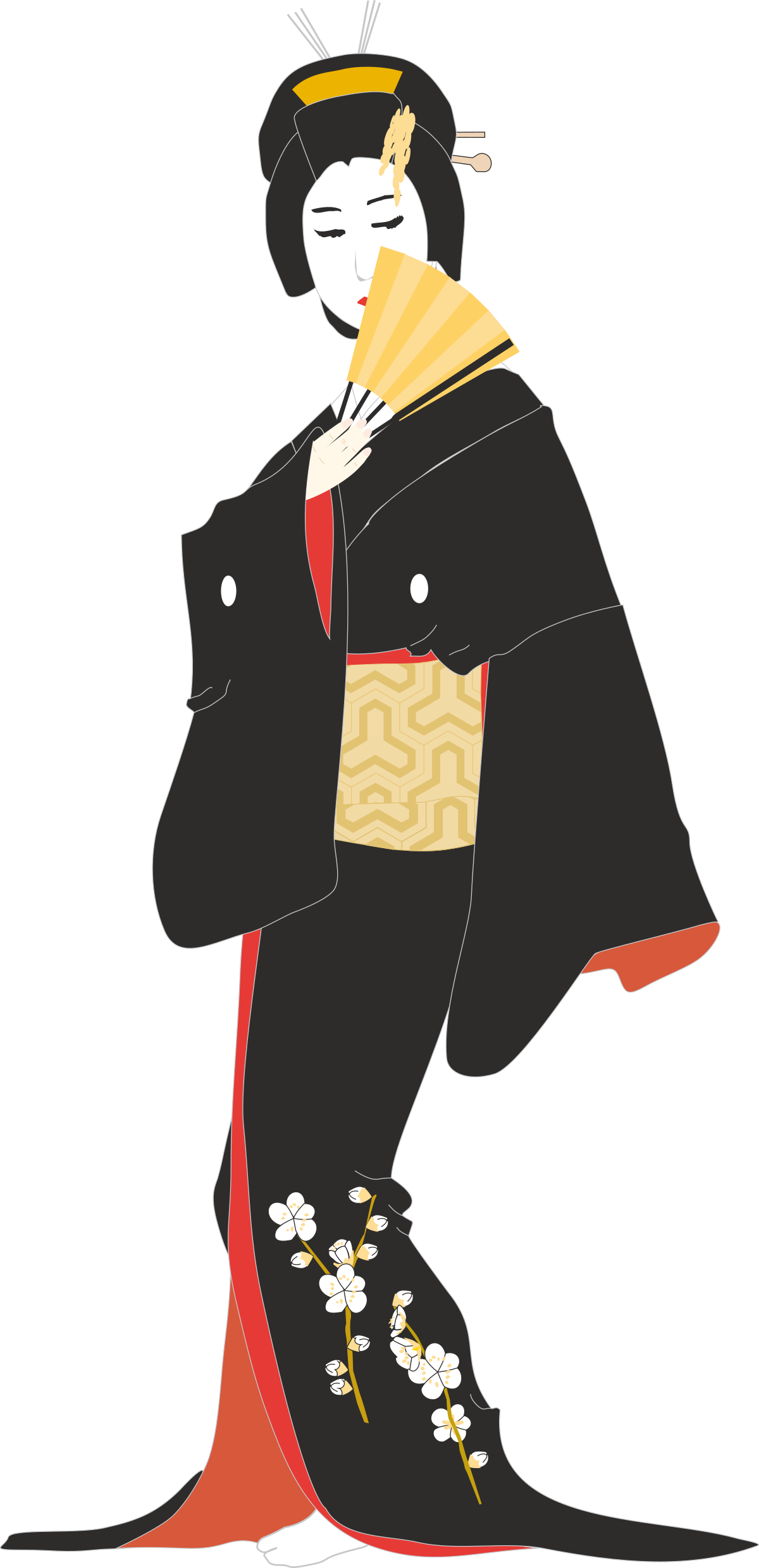Kimono Costume Clipart: Elegant Woman in Traditional Attire