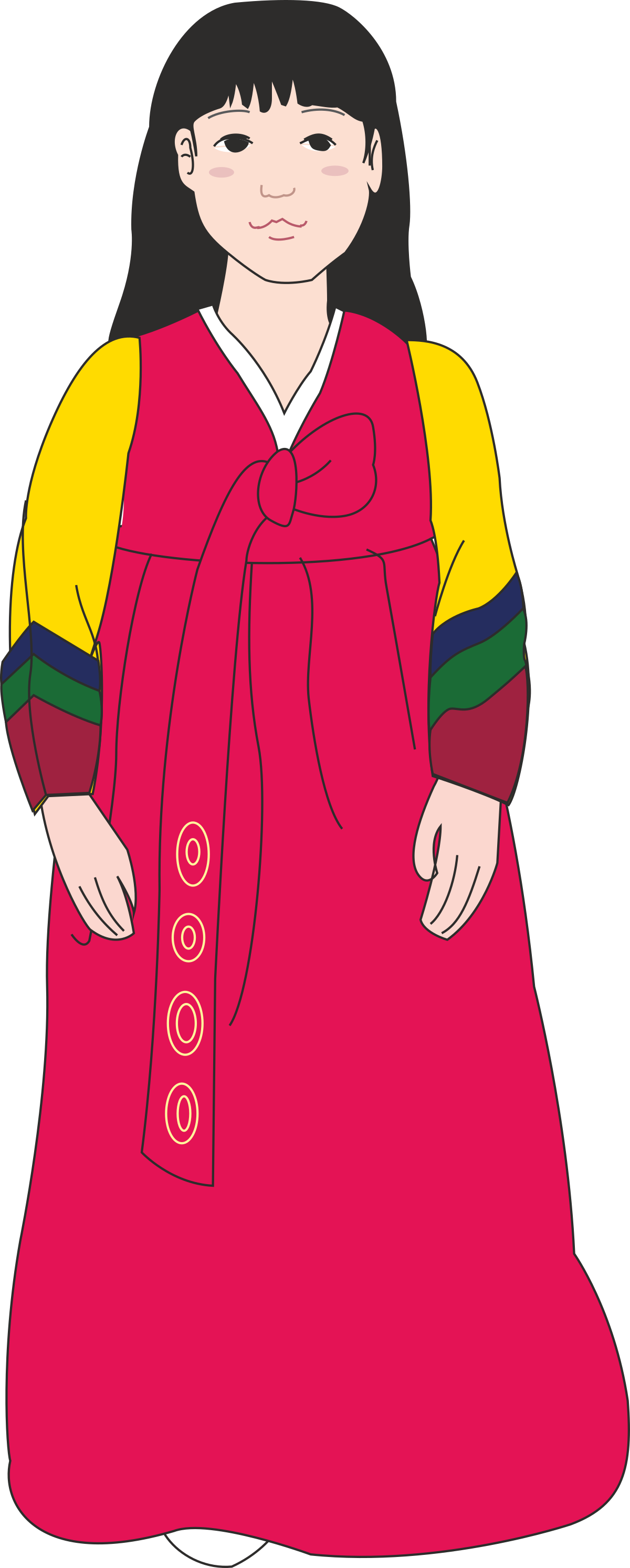 a woman in a red dress with a yellow and red sash clip art png transparent Woman in Red Dress with Yellow and Red Sash - Vibrant Clipart