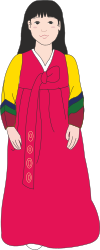 Woman in Red Dress with Yellow and Red Sash - Vibrant Clipart