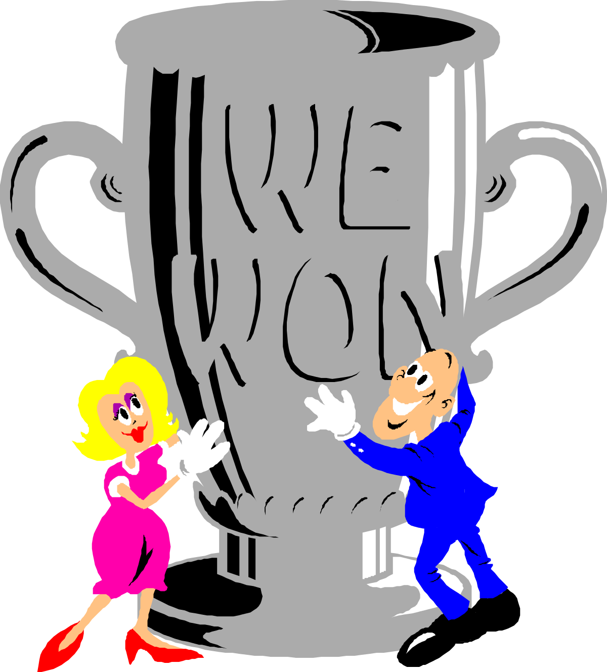Trophy Holding Cartoon Characters - Winning Team Clipart