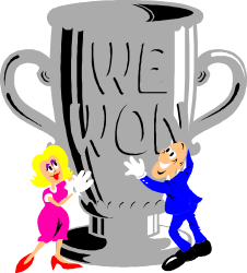 Trophy Holding Cartoon Characters - Winning Team Clipart