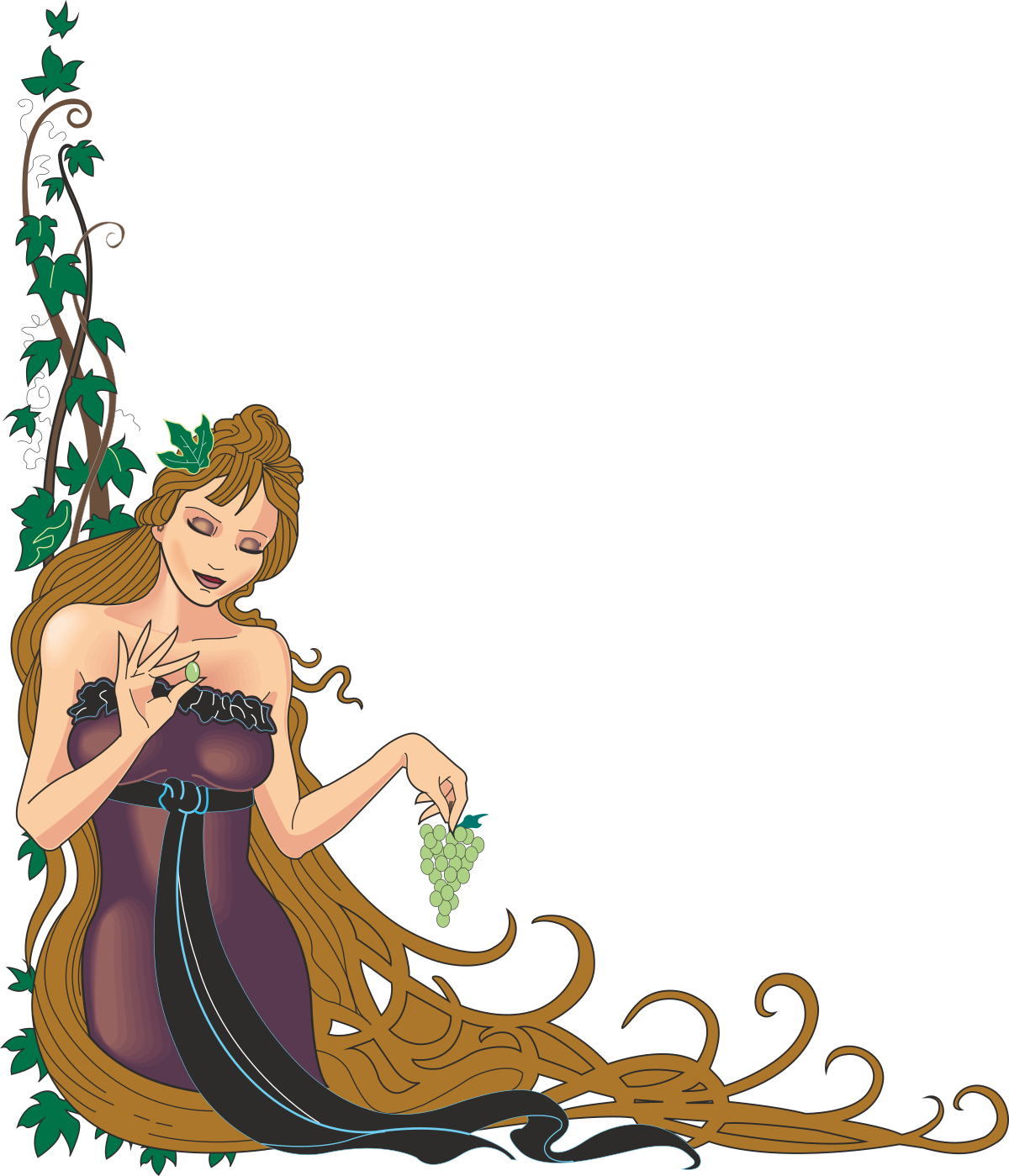 BORDERS AND PEOPLE - Enchanting Goddess Sitting Under a Tree Clipart