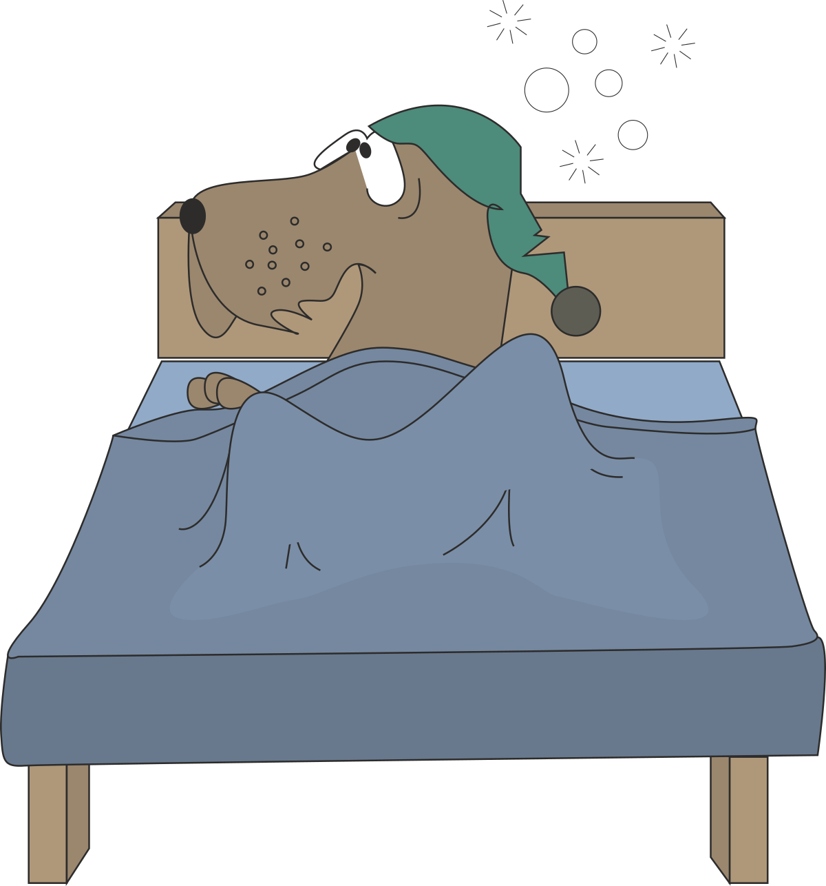 Dog Sleeping in Bed with Blanket Clipart - Cozy and Comforting Scene