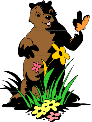 Brown Bear Standing in Grass with Flowers Clipart