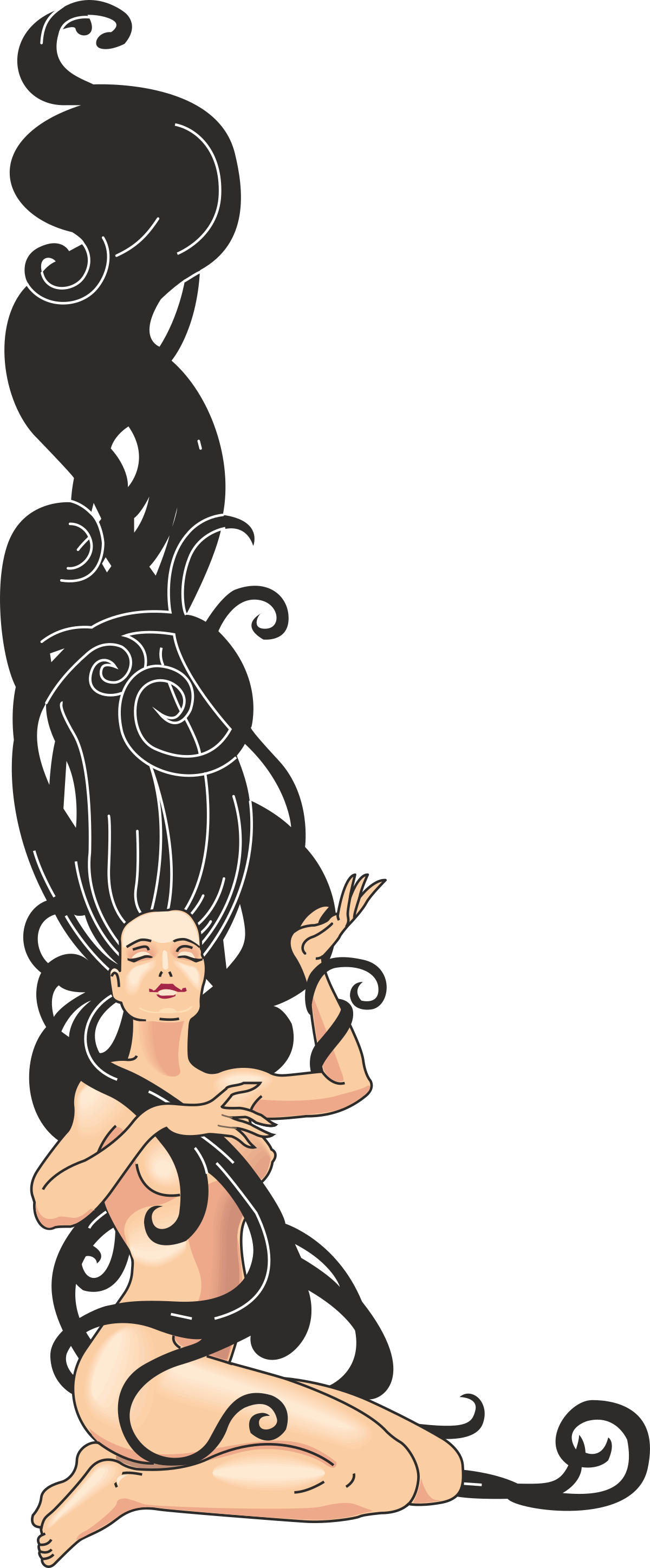 Borders and People: Elegant Woman with Long Hair in Black Dress