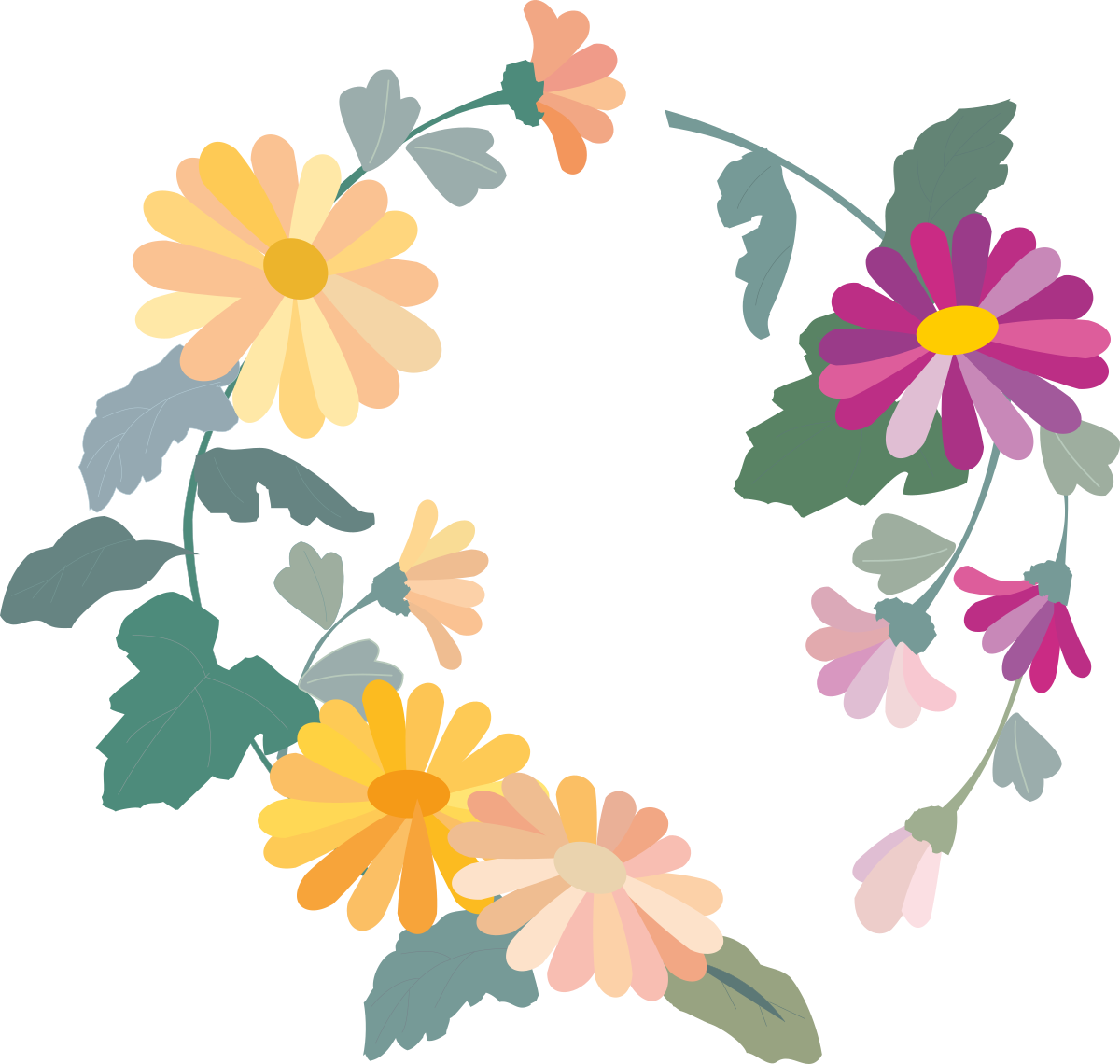 a flower wreath with leaves and flowers clip art png transparent Flower Wreath Clipart: Beautiful Floral Leaves and Blooms