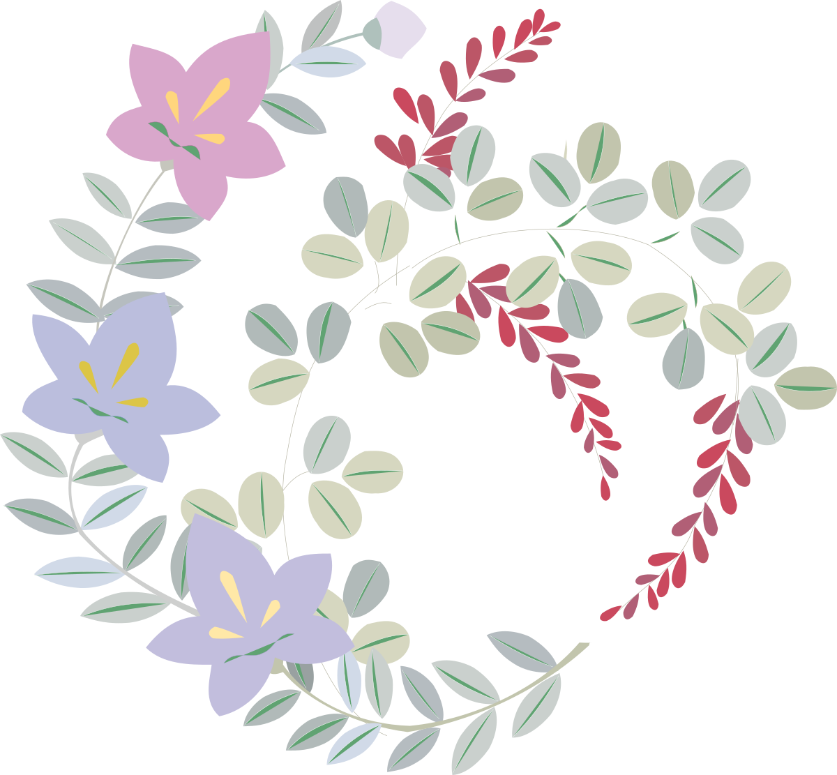 Wreath of Leaves and Flowers Clipart: Elegant Floral Design for Every Occasion