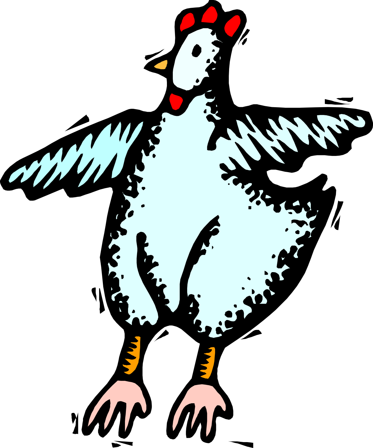 White Chicken with Red Head on Black Background Clipart
