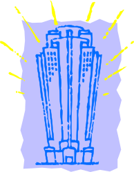 Tall Building Clipart: Vibrant Blue and Yellow Architecture