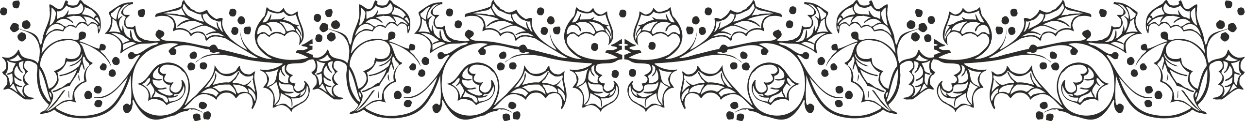 Elegant Border Design with Holly and Plant Motifs - Black and White Clipart