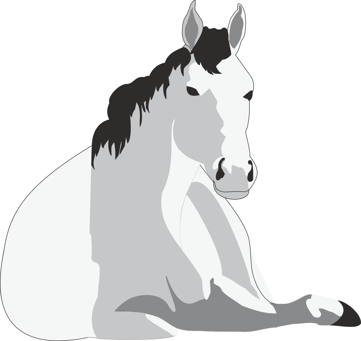 White Horse Sitting on Ground Clipart - Elegant Equine Illustration