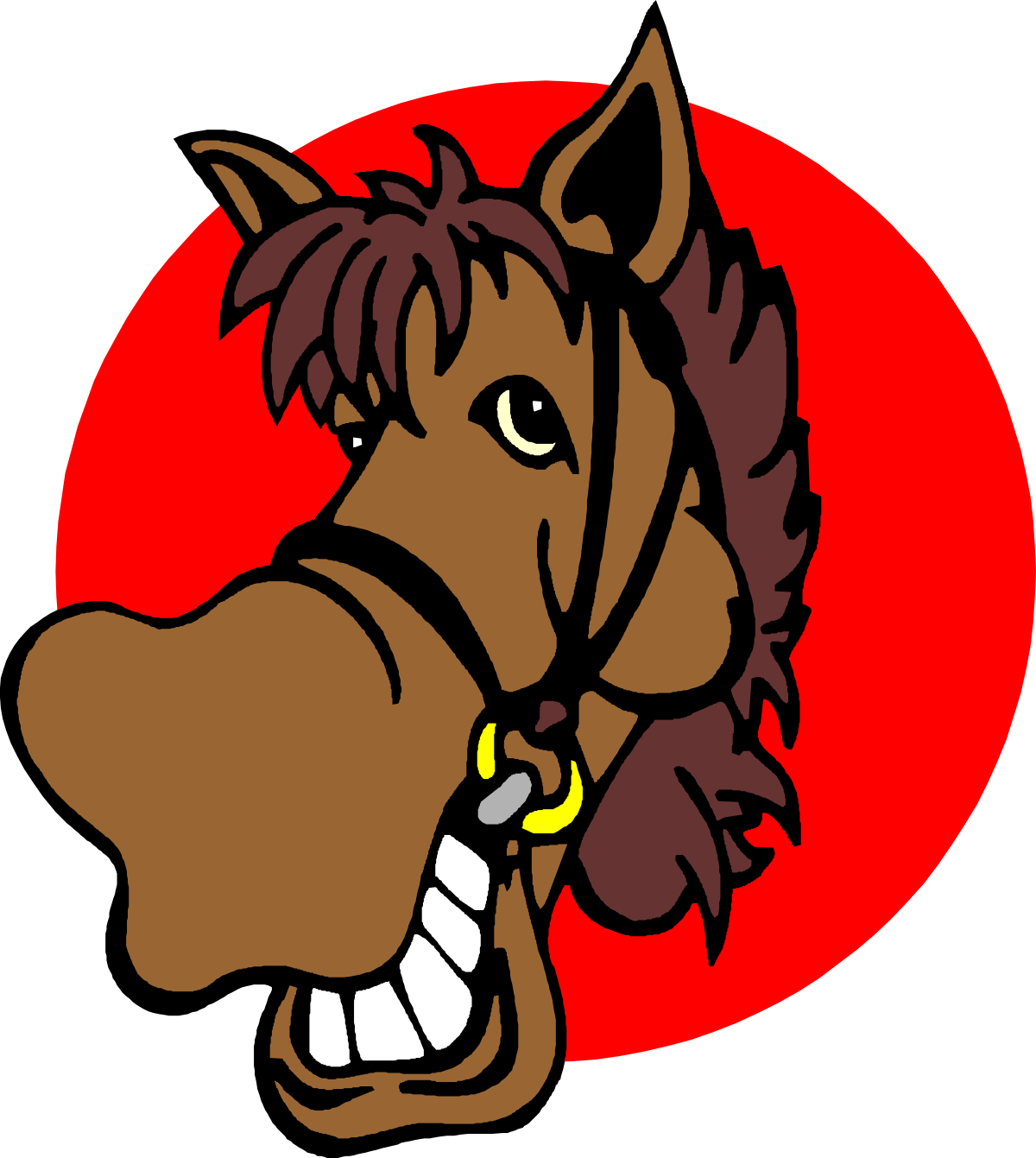 Horse with Open Mouth and Red Circle Background Clipart