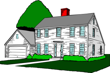 House with Red Roof and Green Tree Clipart