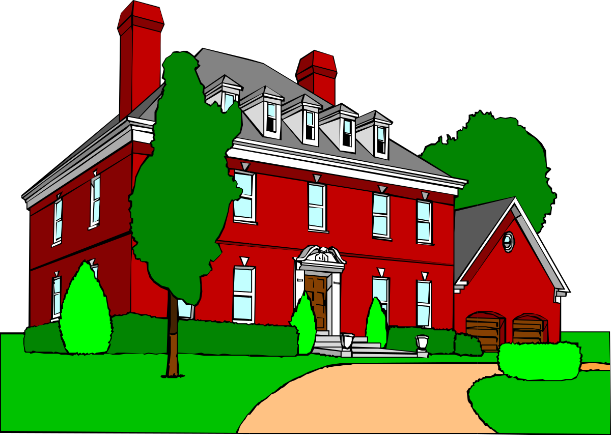 Red House with Green Tree - Vibrant Nature Clipart