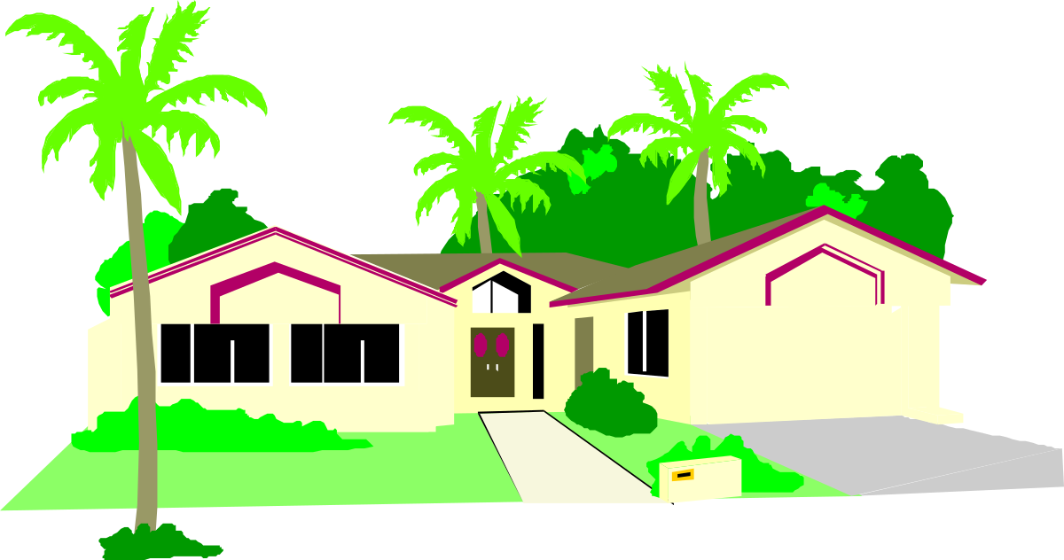 a house with palm trees and a path clip art png transparent House with Palm Trees and Path - Vibrant Clipart Scene