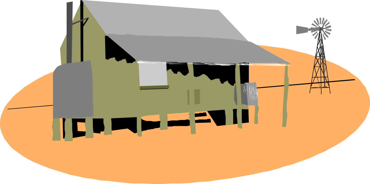 House with Windmill Clipart - Charming Rural Landscape