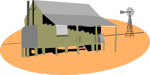 House with Windmill Clipart - Charming Rural Landscape