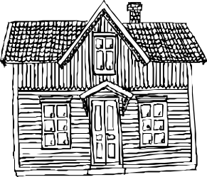 House Clipart: Black and White Drawing of a Cozy Home