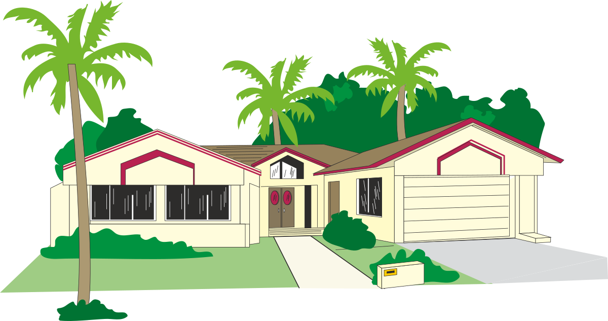 House with Palm Trees Clipart | Tropical Paradise Scene
