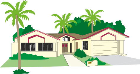 House with Palm Trees Clipart | Tropical Paradise Scene