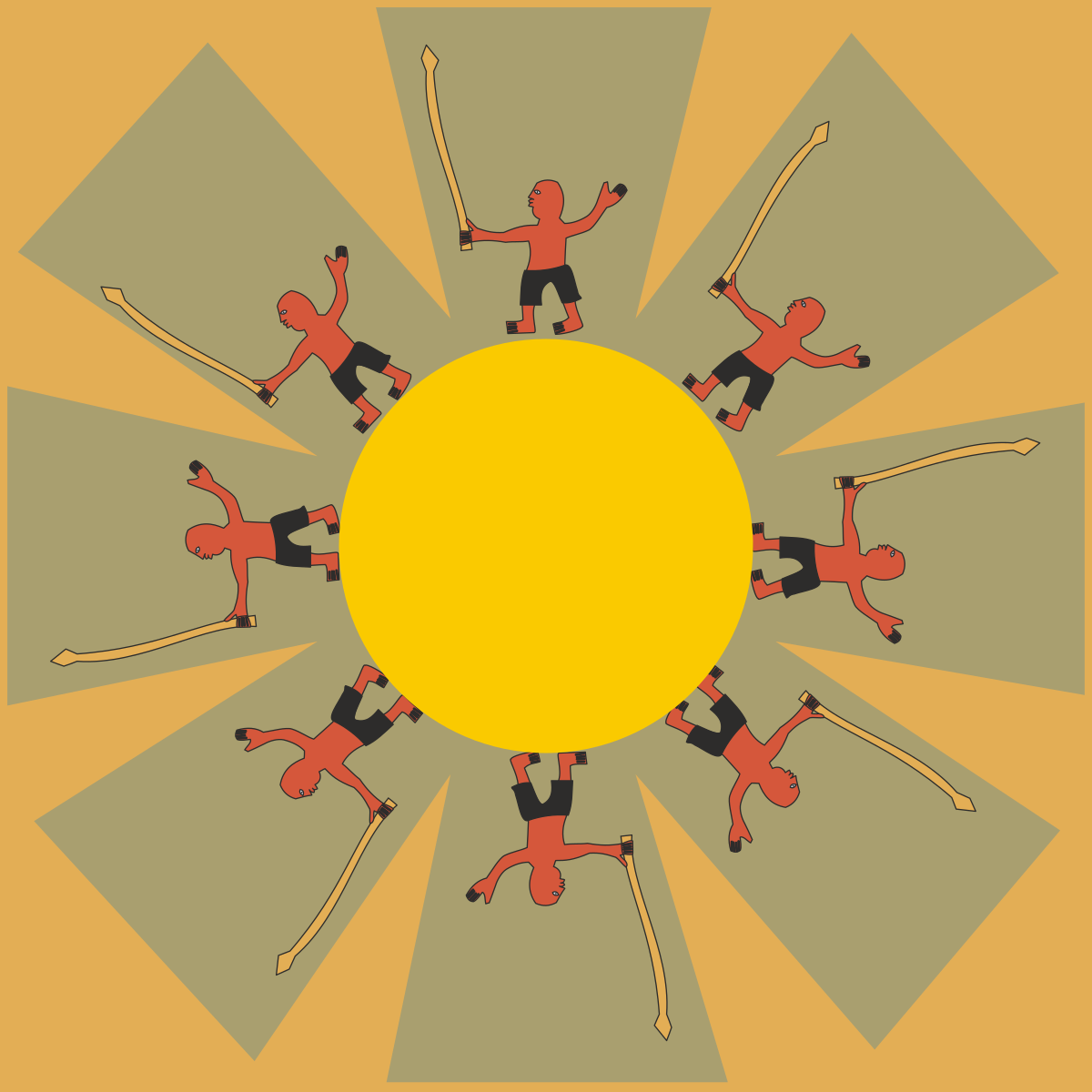 Dancing People Around Yellow Circle Clipart