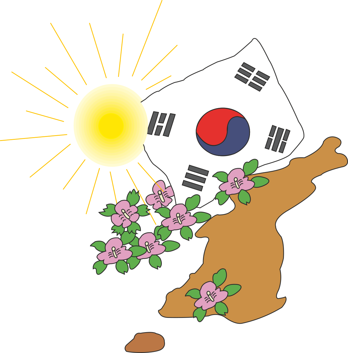 Flag Flying Over Map with Flowers - Vibrant Clipart Collection