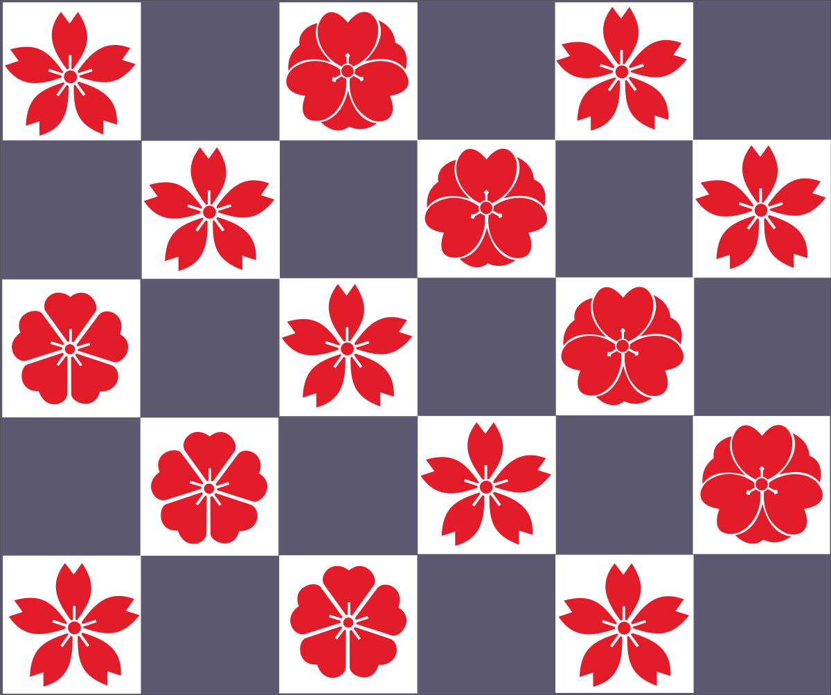 Checkered Pattern Clipart with Red and White Flowers