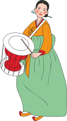 Woman in Kimono Dress Playing Drum - Traditional Japanese Clipart