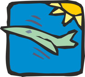 Plane Flying in the Sky with Radiant Sun Behind - Stunning Clipart