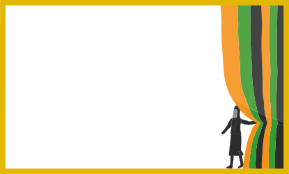 Man Behind Curtain: Striped Green and Orange Clipart