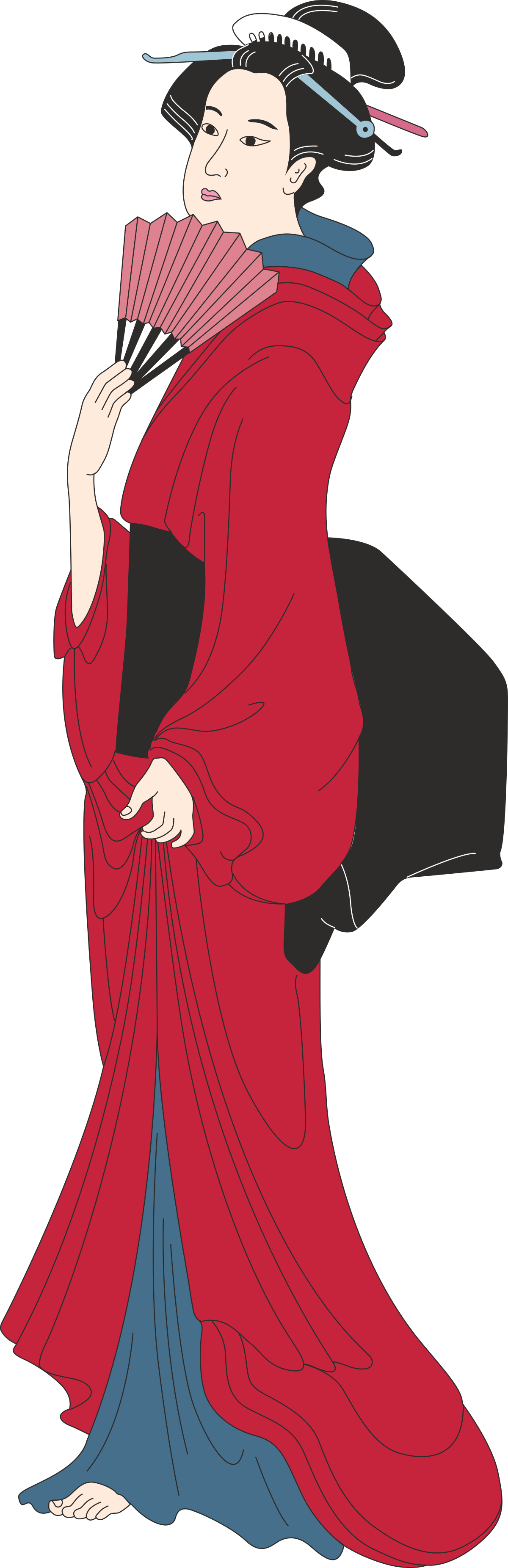 Red Kimono Woman Clipart - Elegant Traditional Fashion Illustration