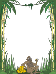 Borders and Animals in a Cartoon Scene: Jungle Character Inside Bamboo Frame Clipart
