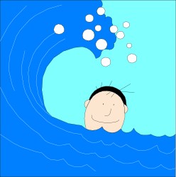 Cartoon Boy Swimming in Blue Ocean Clipart