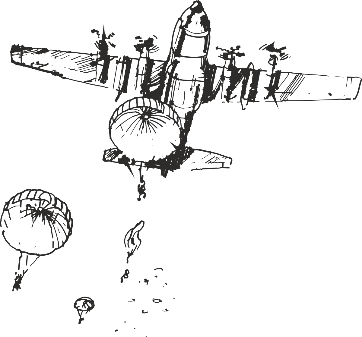 Black and White Plane Clipart - Vintage Aircraft Illustration