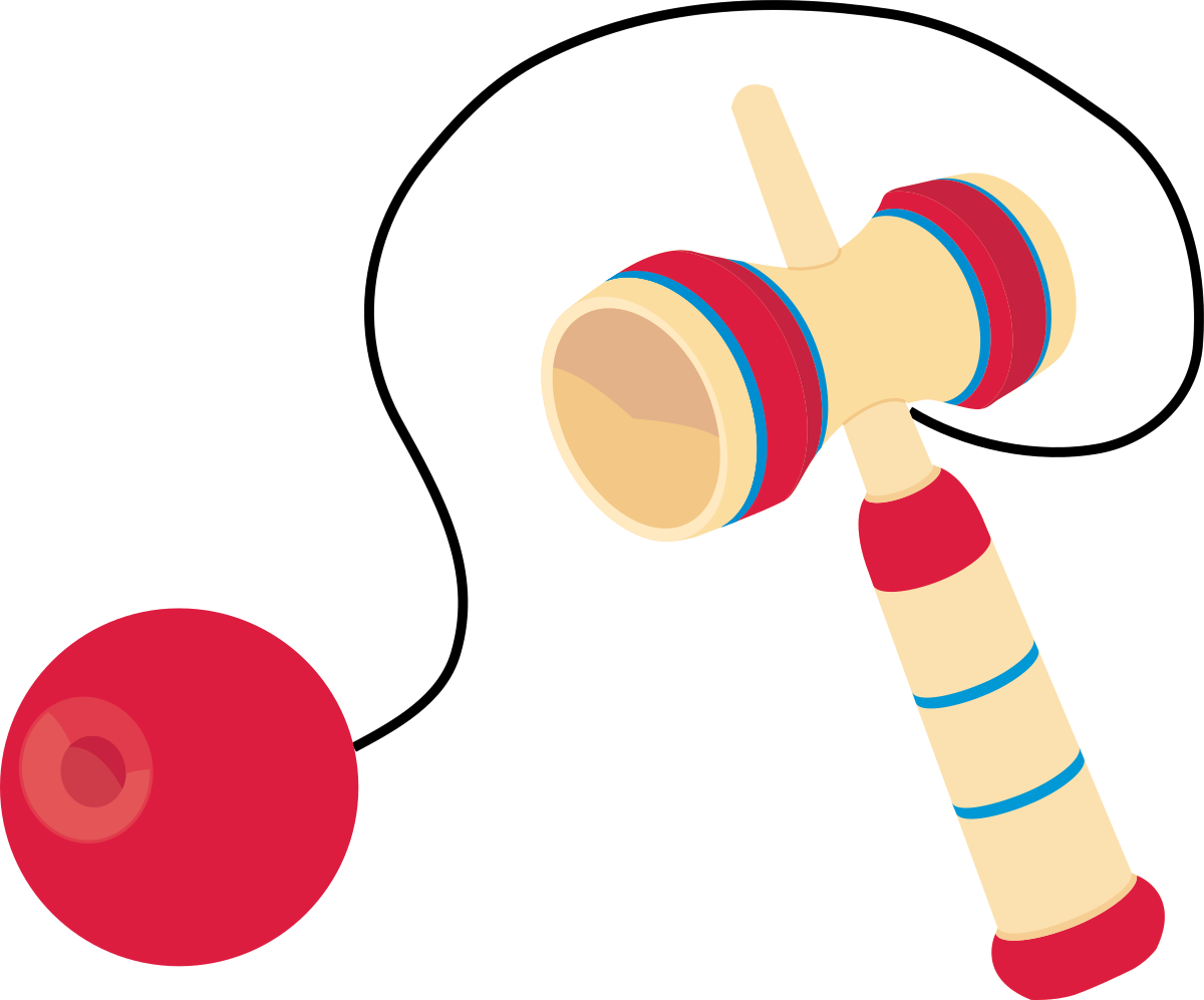 Red and Blue Toy with Wooden Handle - Vibrant Clipart for Fun Designs