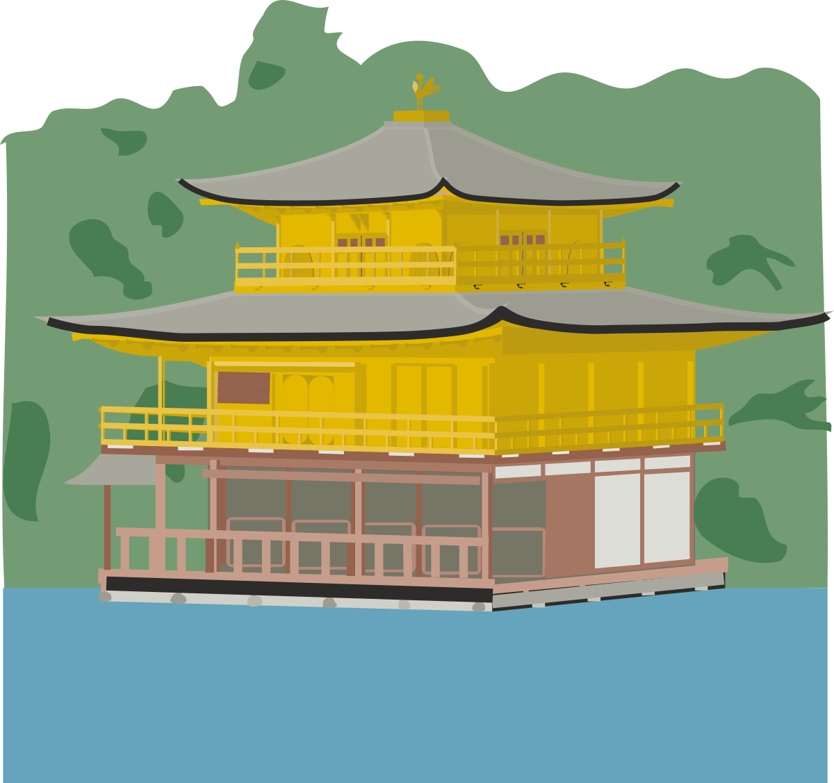 Yellow Pagoda Clipart with Green Background