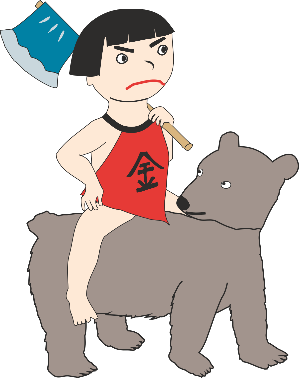 Cartoon Girl Riding Bear with Hammer - Playful Adventure Clipart