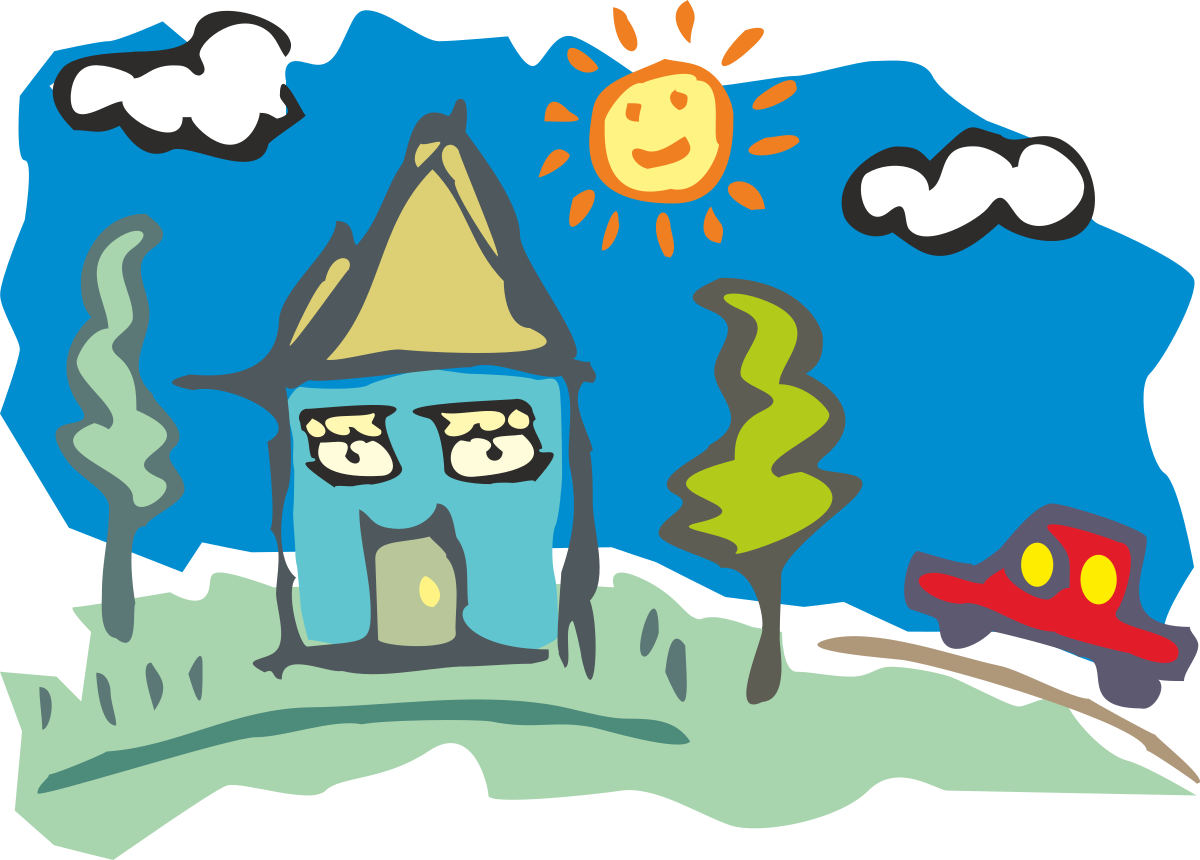 Cartoon House with Sun: Whimsical Clipart for Bright Designs