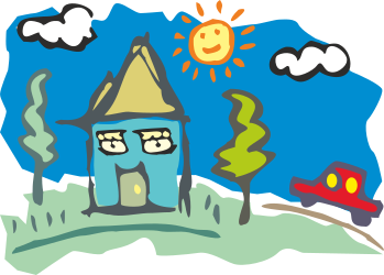 Cartoon House with Sun: Whimsical Clipart for Bright Designs