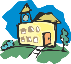 House with Clock on Roof Clipart - Unique Architectural Illustration
