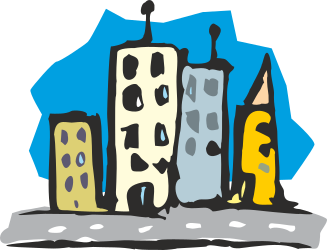 City Buildings with Blue Sky Clipart