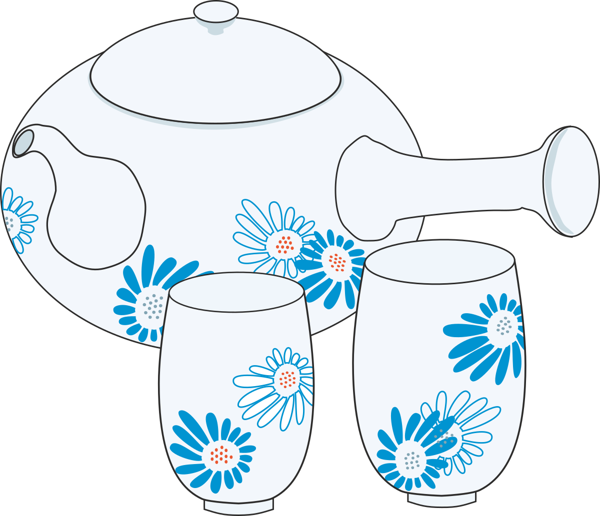 Teapot with Two Glasses - Elegant Tea Time Clipart