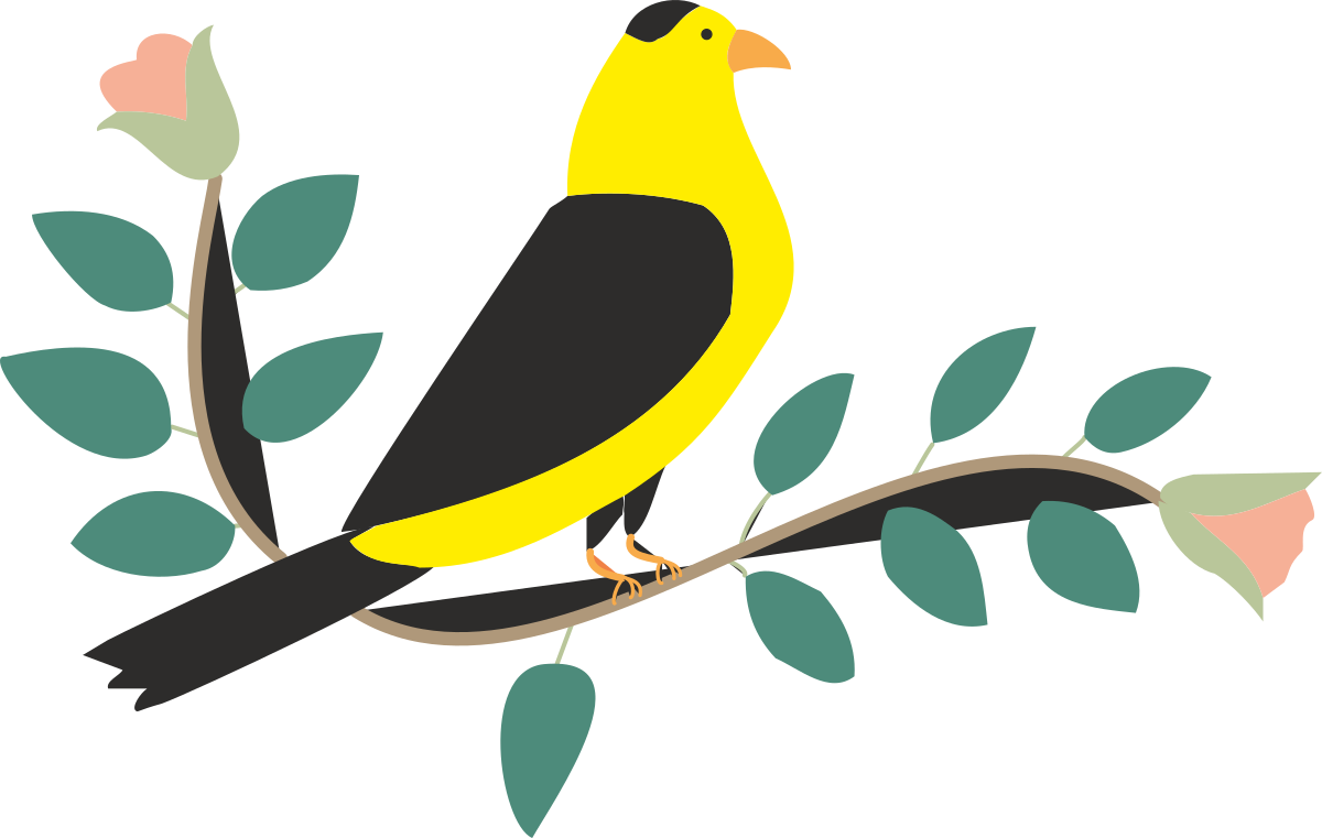 a bird sitting on a branch with leaves clip art png transparent Bird Sitting on Branch with Leaves - Nature Clipart