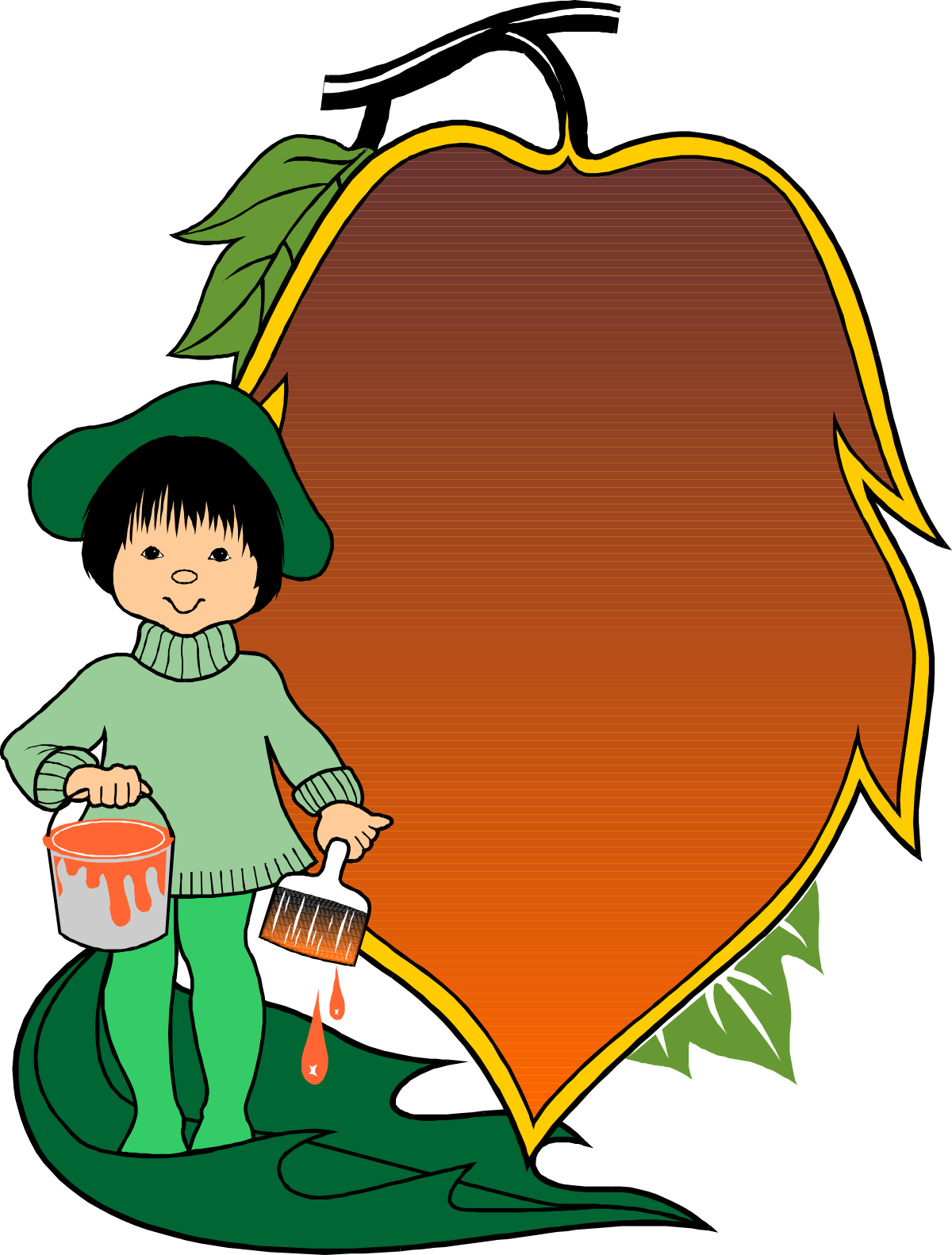 Little Boy in Green Outfit Holding Paintbrush - Vibrant Clipart for Creative Projects