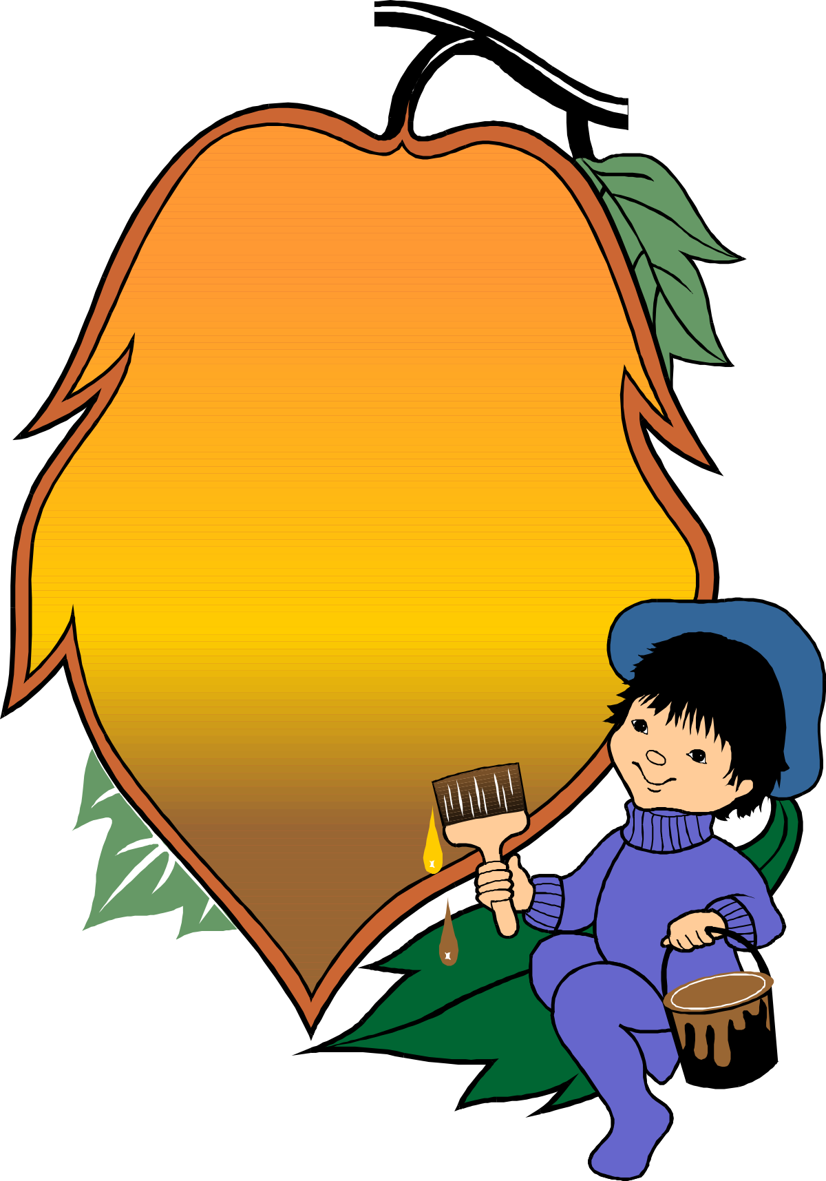 Borders and Plants Clipart: Boy with a Brush and Leaf Design
