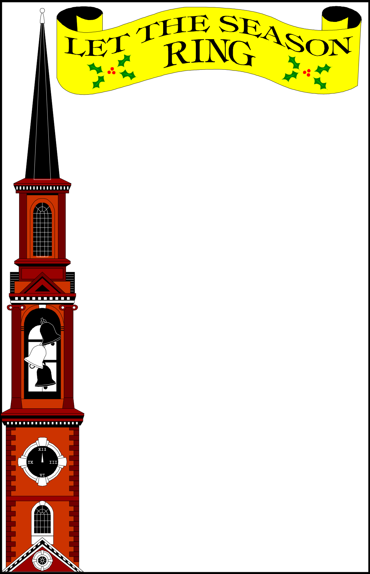 Borders Holiday Clipart: Red Church with Banner and Bell