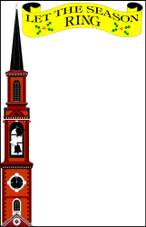 Borders Holiday Clipart: Red Church with Banner and Bell